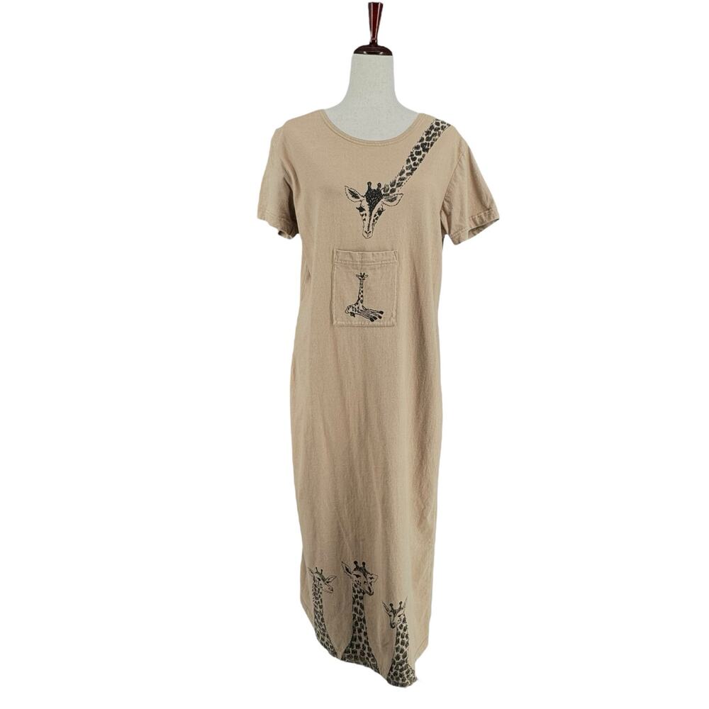 Vtg 80s 90s Olivia Rose‎ Giraffe Print T Shirt Maxi Dress 8M Teacher Artsy